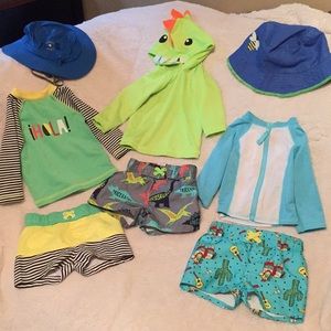 Boy’s bathing suits and sun hats-summer rash guard